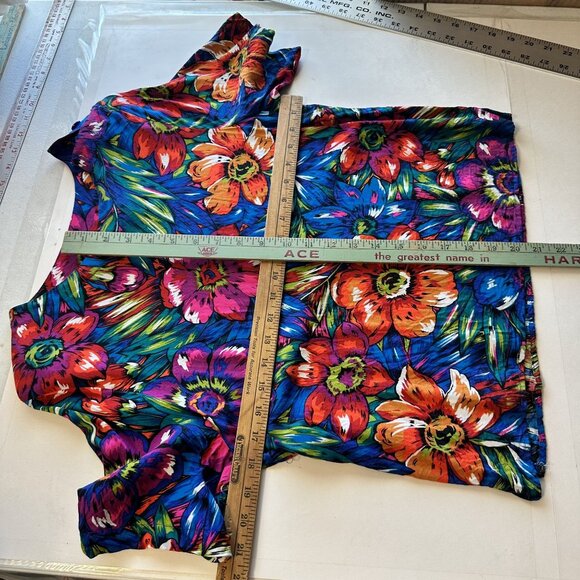 Vtg Floral Short Sleeve Blouse Womens Medium Multicolor 1990s Tropical Floral - Picture 2 of 6